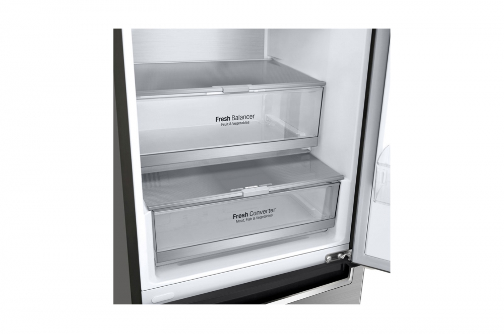 Холодильник LG с нижней морозильной камерой | Серый |Объем 341 л | DoorCooling+™ | Smart Inverter Compressor