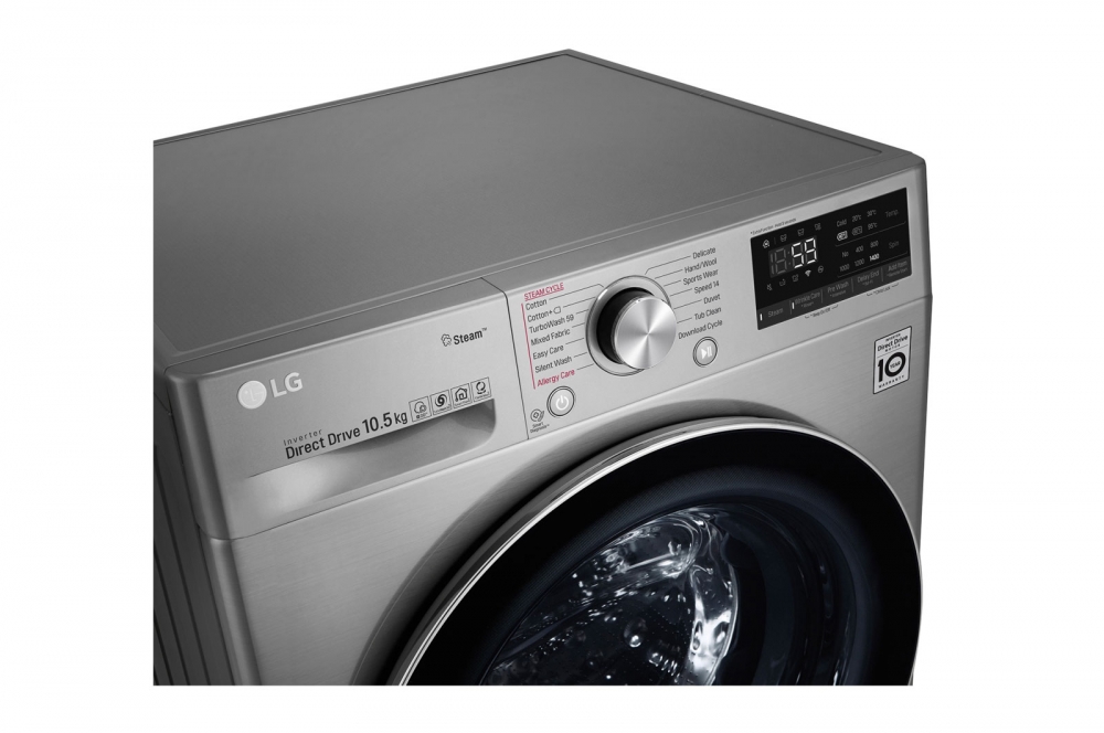 Sunʼiy intellektli LG AI DD kir yuvish mashinasi, 8,5 kg, Steam bugʻ bilan kir yuvish, ThinQ, TurboWash360