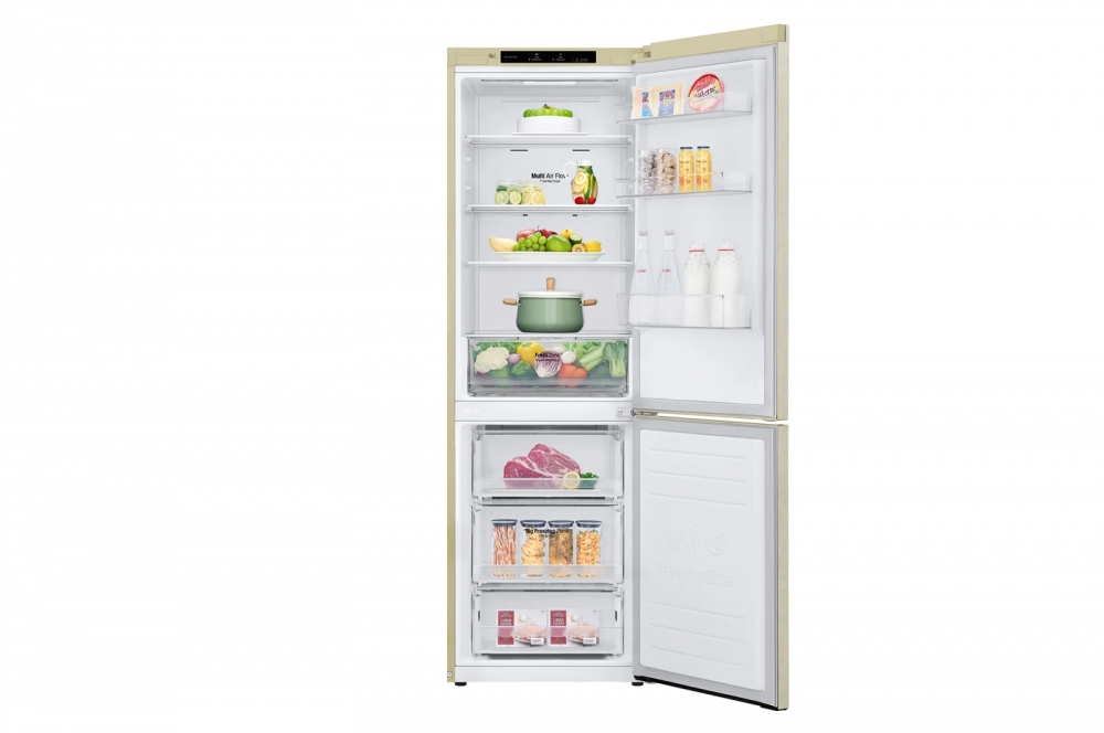 Холодильник LG с нижней морозильной камерой | Бежевый | DoorCooling+™ | Объем 341 л | Smart Inverter Compressor