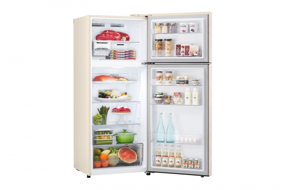 Холодильник LG с верхней морозильной камерой | Объем 395 л | Бежевый | DoorCooling+™ | HygieneFresh+™ | Smart Inverter Compressor
