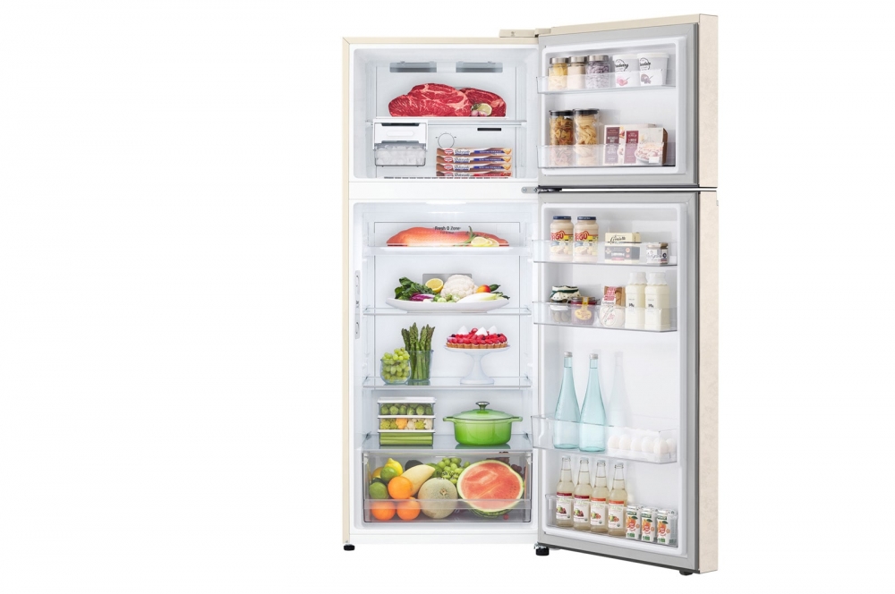 Холодильник LG с верхней морозильной камерой | Объем 395 л | Бежевый | DoorCooling+™ | HygieneFresh+™ | Smart Inverter Compressor