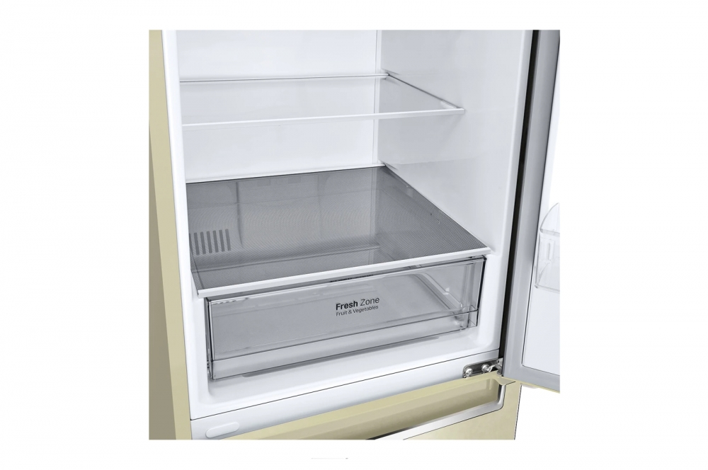 Холодильник LG с нижней морозильной камерой | Бежевый | DoorCooling+™ | Объем 341 л | Smart Inverter Compressor