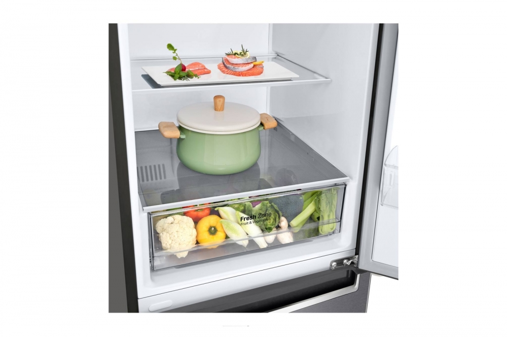 Холодильник LG с нижней морозильной камерой |Объем 341 л | Серый | DoorCooling+™ | Smart Inverter Compressor