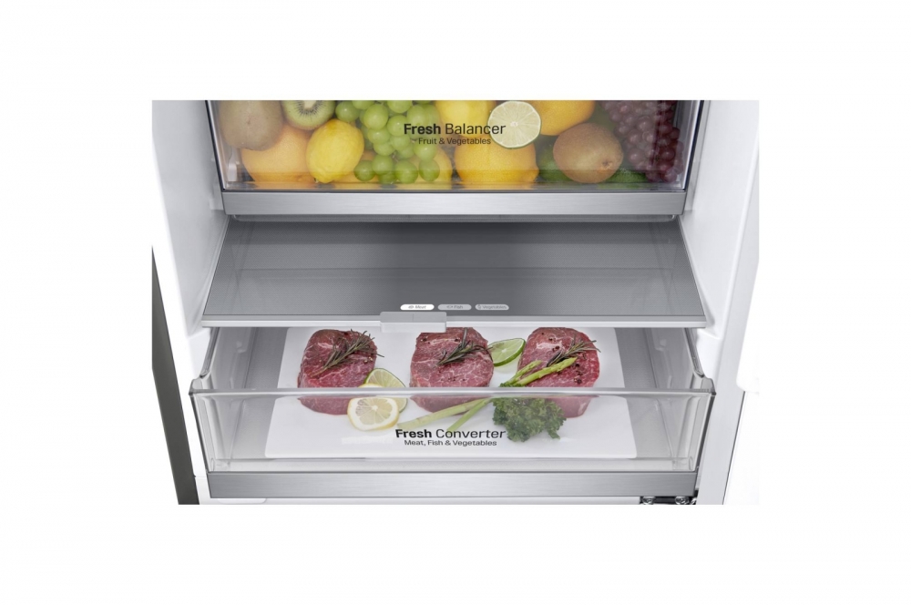 Холодильник LG с нижней морозильной камерой | Серый |Объем 341 л | DoorCooling+™ | Smart Inverter Compressor