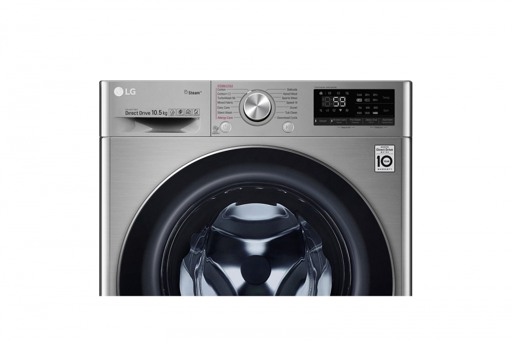 Sunʼiy intellektli LG AI DD kir yuvish mashinasi, 8,5 kg, Steam bugʻ bilan kir yuvish, ThinQ, TurboWash360