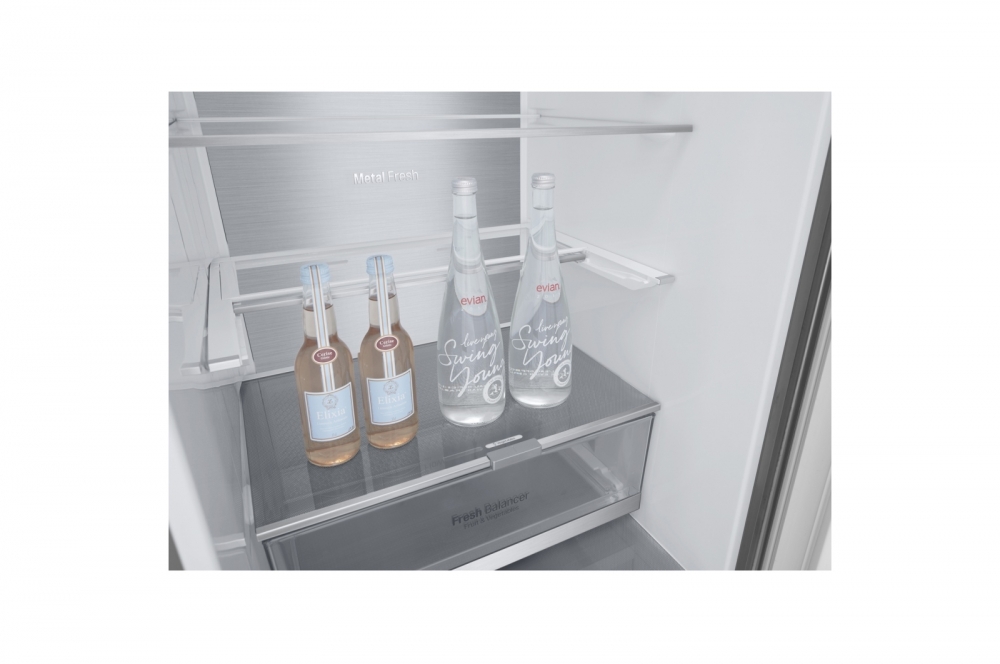 Холодильник LG с нижней морозильной камерой | Серый |Объем 341 л | DoorCooling+™ | Smart Inverter Compressor