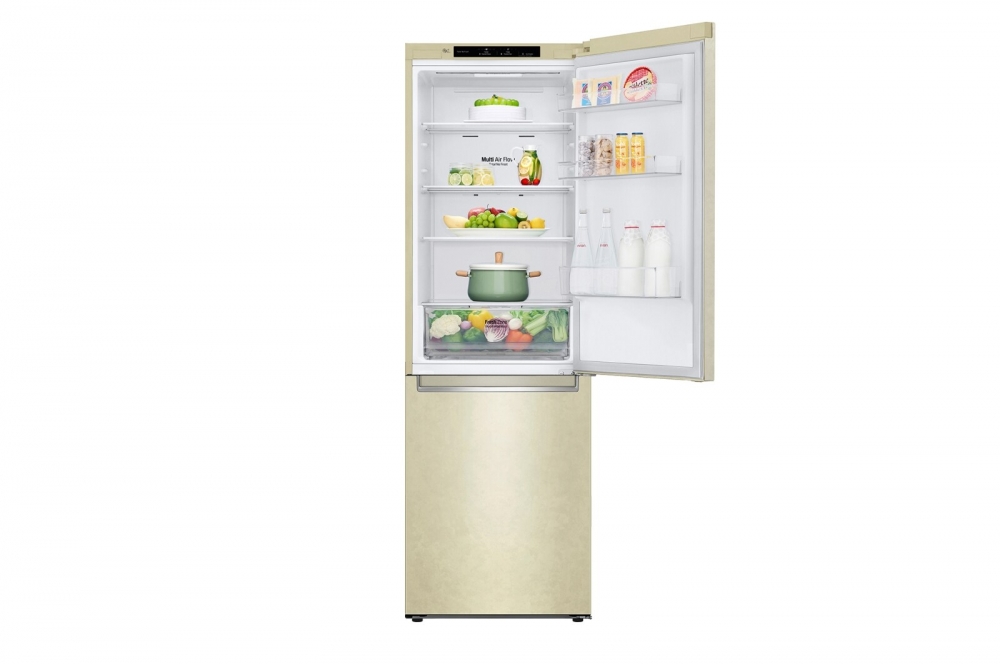 Холодильник LG с нижней морозильной камерой | Бежевый | DoorCooling+™ | Объем 341 л | Smart Inverter Compressor
