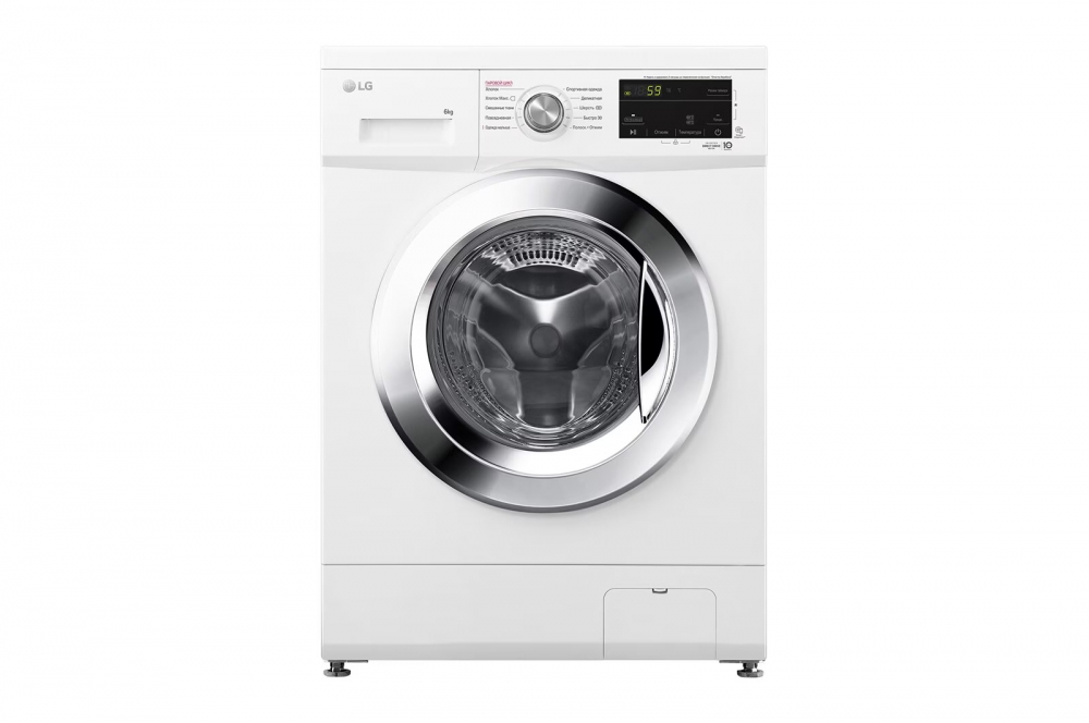 Bevosita uzatmali LG kir yuvish mashinasi, 6 kg, 6 ta avaylab yuvish harakat, Steam™ bug’ bilan yuvish funksiyasi