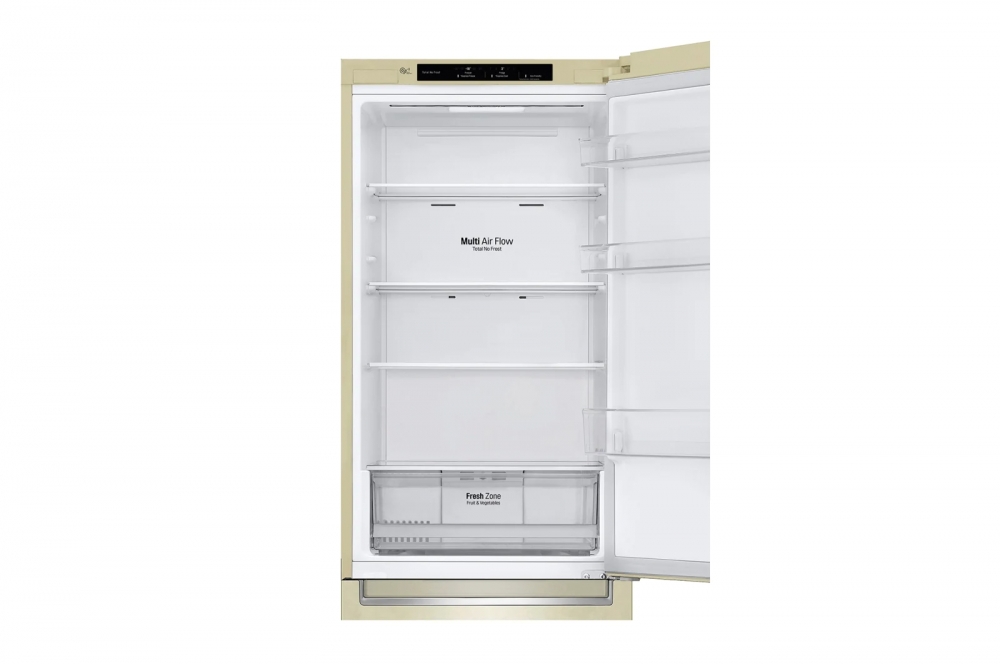 Холодильник LG с нижней морозильной камерой | Бежевый | DoorCooling+™ | Объем 341 л | Smart Inverter Compressor