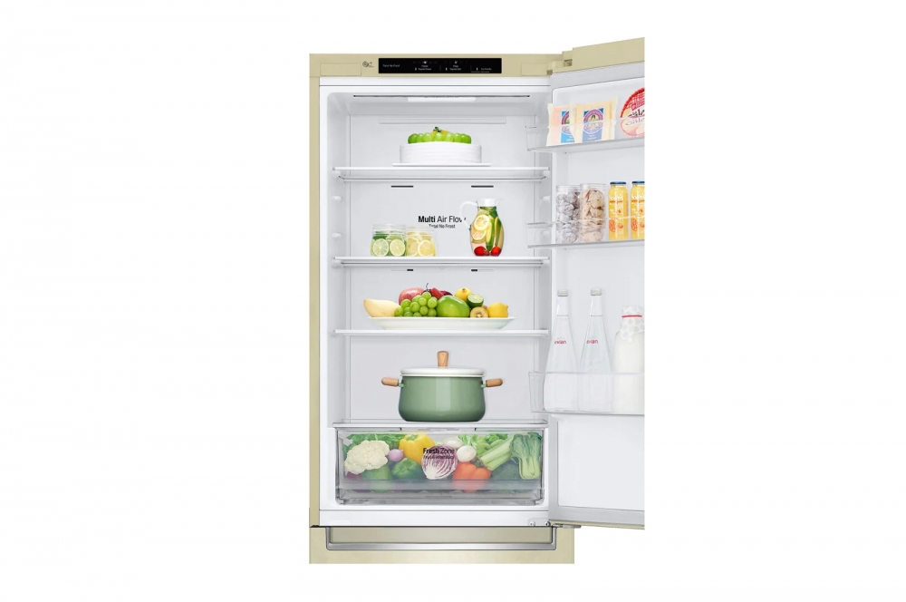 Холодильник LG с нижней морозильной камерой | Бежевый | DoorCooling+™ | Объем 341 л | Smart Inverter Compressor