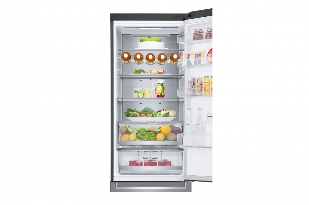 Холодильник LG с нижней морозильной камерой | Объем 384 л | Серый | DoorCooling⁺™ | Linear Inverter Compressor