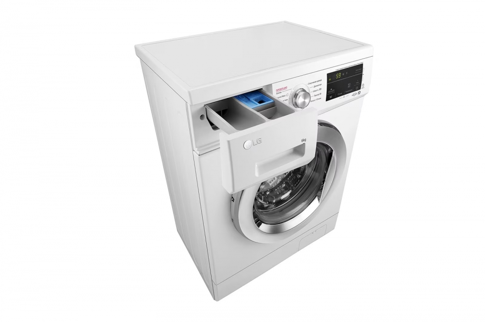 Bevosita uzatmali LG kir yuvish mashinasi, 6 kg, 6 ta avaylab yuvish harakat, Steam™ bug’ bilan yuvish funksiyasi