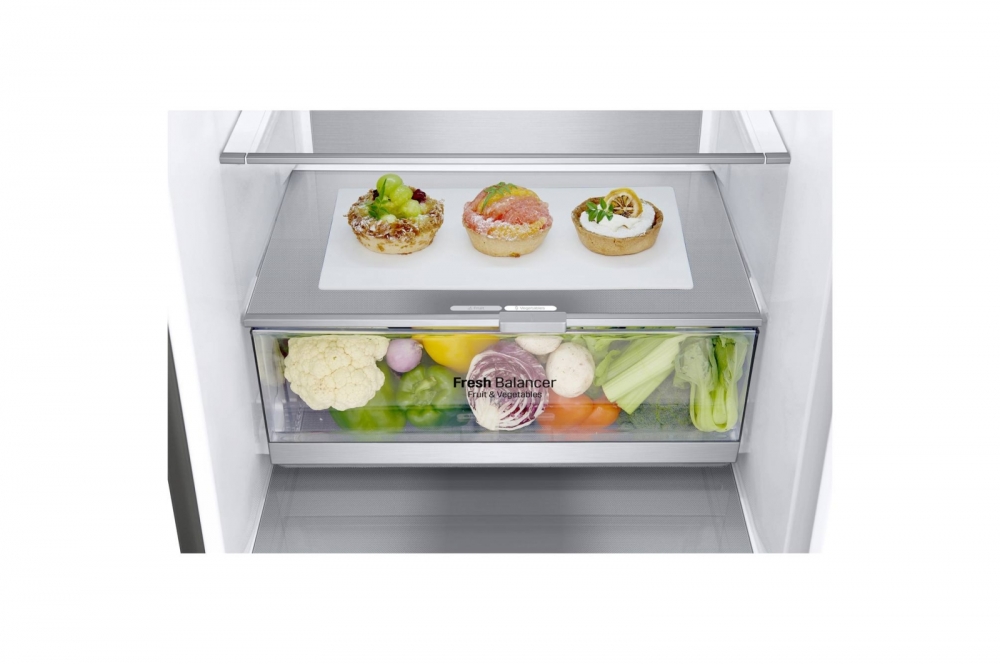 Холодильник LG с нижней морозильной камерой | Серый |Объем 341 л | DoorCooling+™ | Smart Inverter Compressor